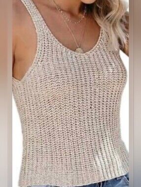 Moon & Madison Beige Crochet Knit Tank - Small